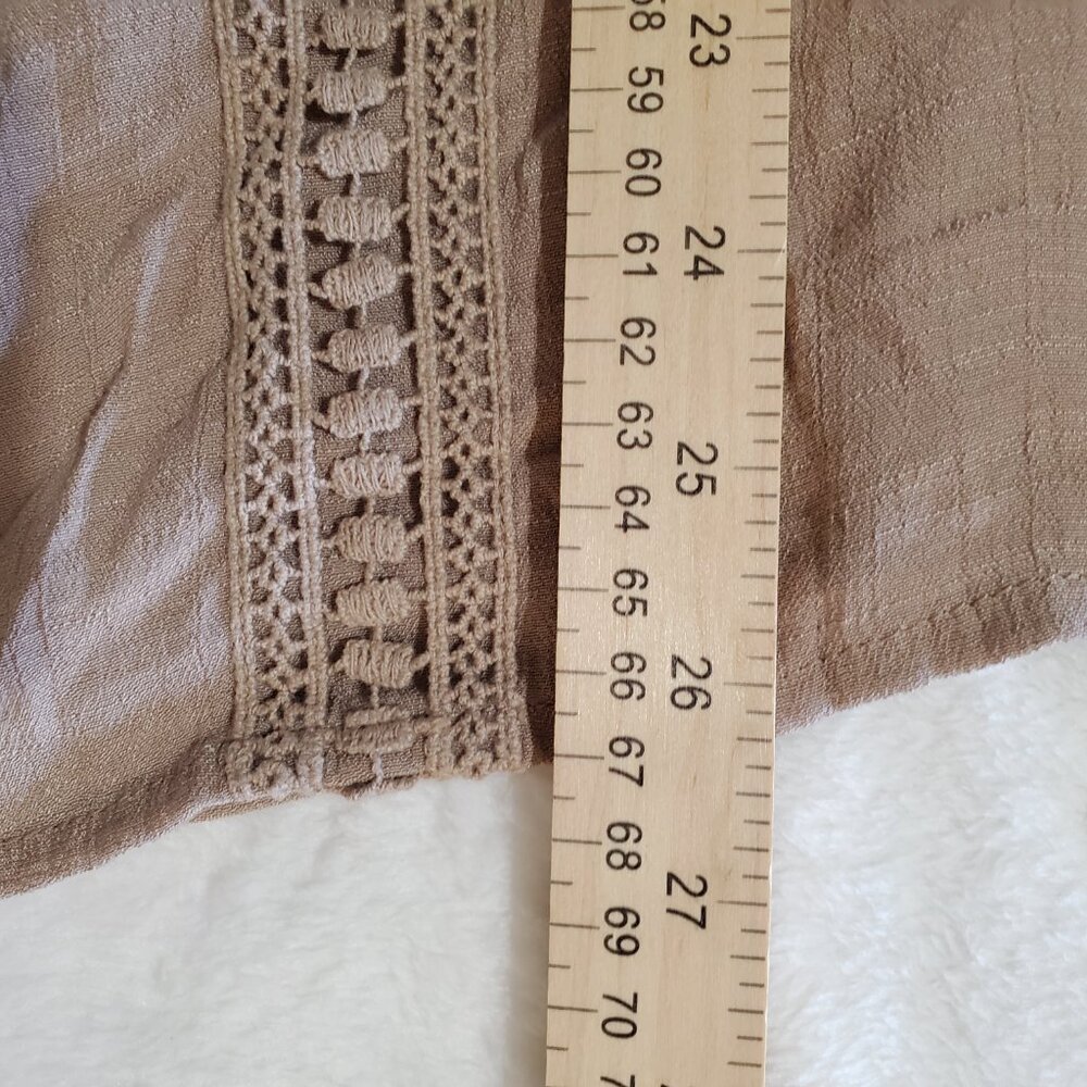GNW Brown Tan Short Sleeve Crochet Lace Top Women's Large - Picture 5 of 7